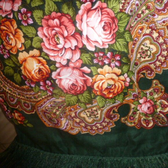 🌺🌿 Colorful Authentic  Russian-Style Wool Blend Fringe Shawl 🌿🌺 - Picture 12 of 16